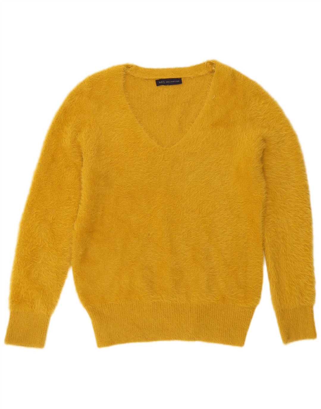 Marks & Spencer Pull col en V pour femme UK 44 Jaune moyen Polyamide