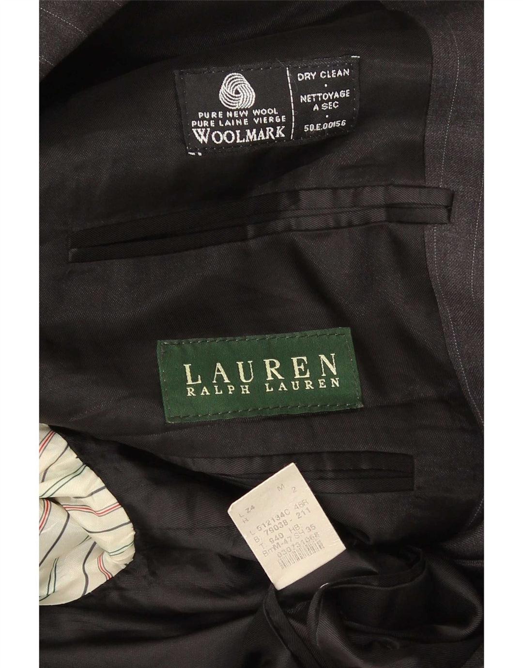 Ralph Lauren Veste blazer à 2 boutons pour homme UK 46 2XL Laine à fines rayures gris