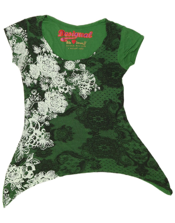 Desigual Femmes Graphique Asymétrique Tunique UK 14 Grand Vert Floral