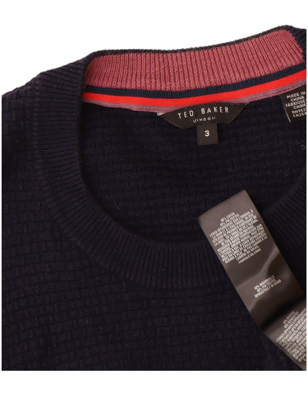 Ted Baker Pull à col rond pour homme Taille 3 Bleu marine moyen Coton