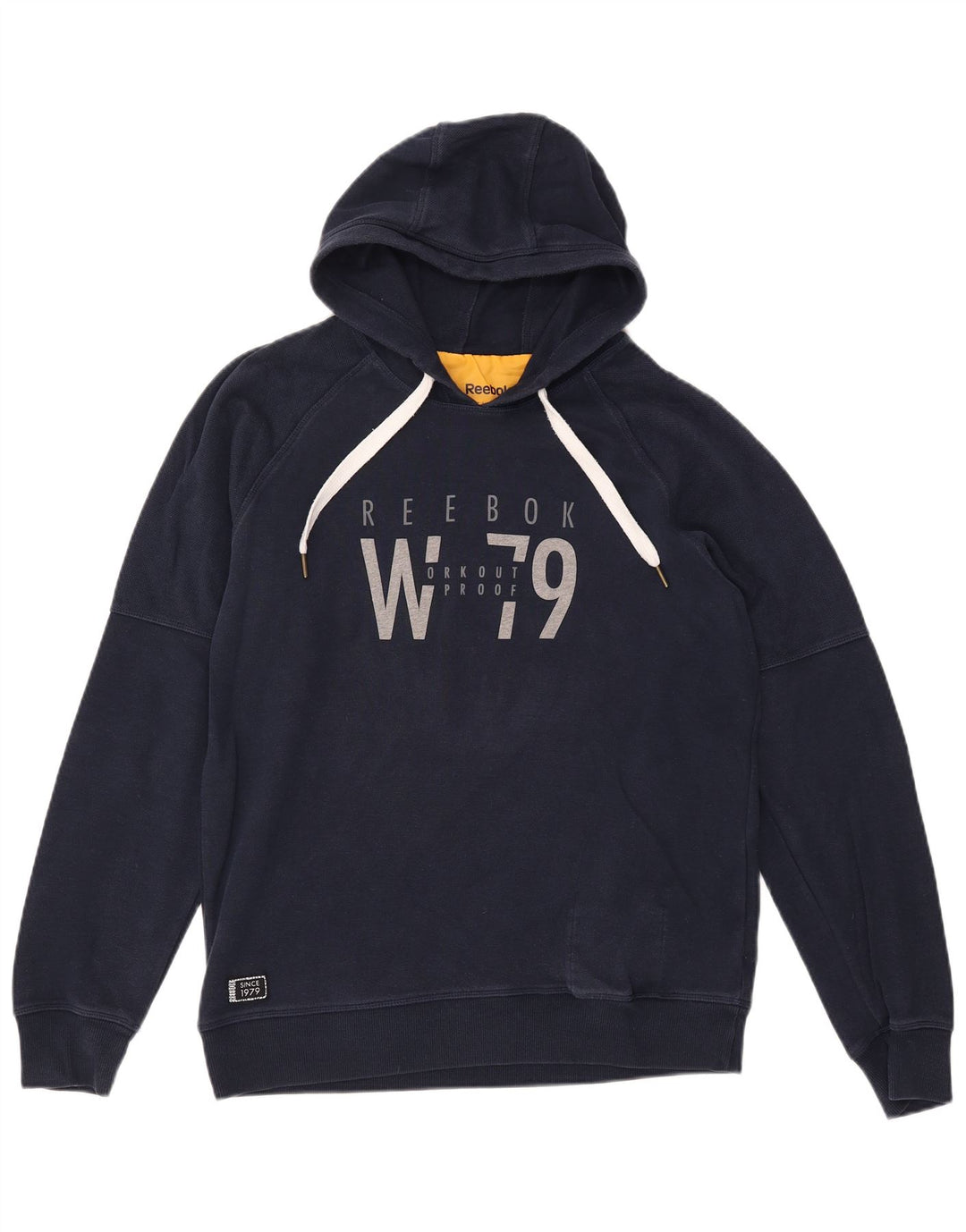 REEBOK Pull à capuche graphique pour hommes, grand coton bleu marine