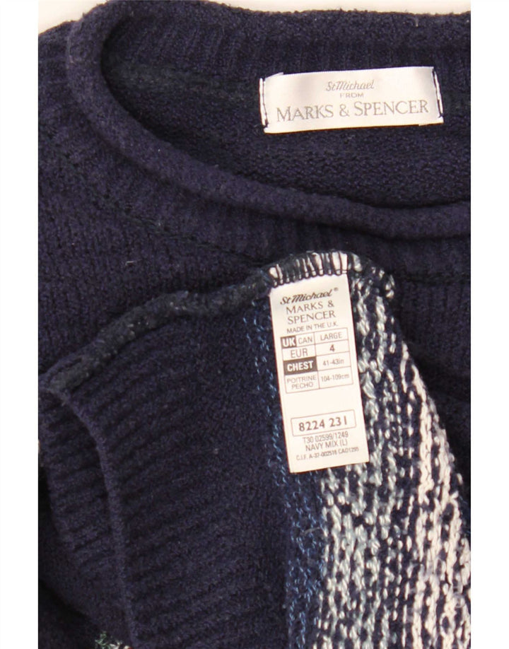 Marks & Spencer Pull col rond pour homme Bleu marine Fair Isle Taille L