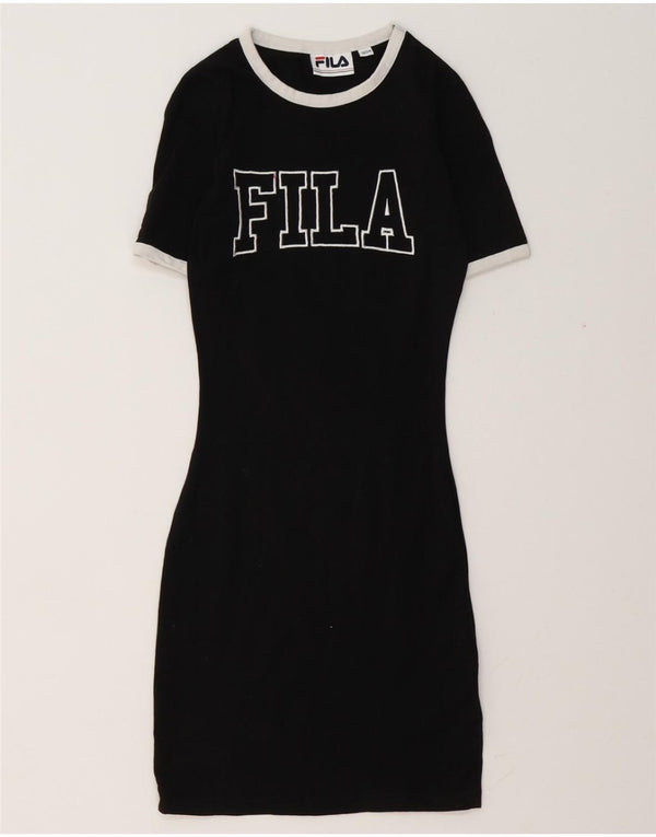 FILA Robe t-shirt graphique pour femme UK 4 XS Noir Coton