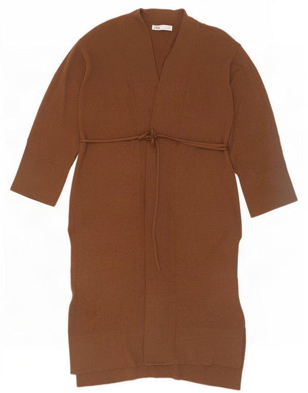 Zara Cardigan long surdimensionné pour femme UK 10 Petit polyester marron