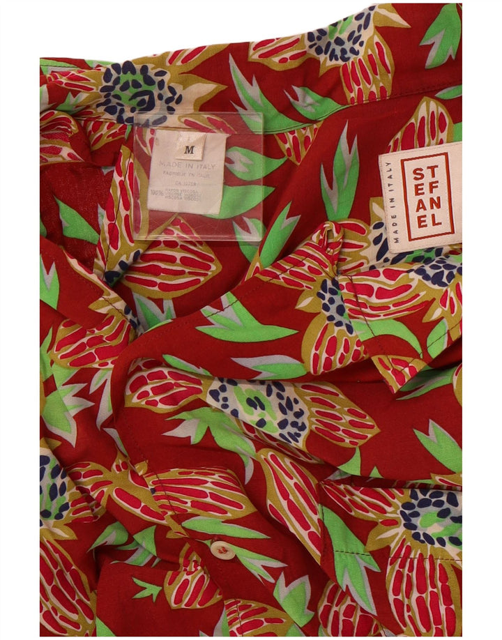 STEFANEL Chemise à Manches Courtes Homme Rouge Moyen Rayonne Florale Hawaïenne