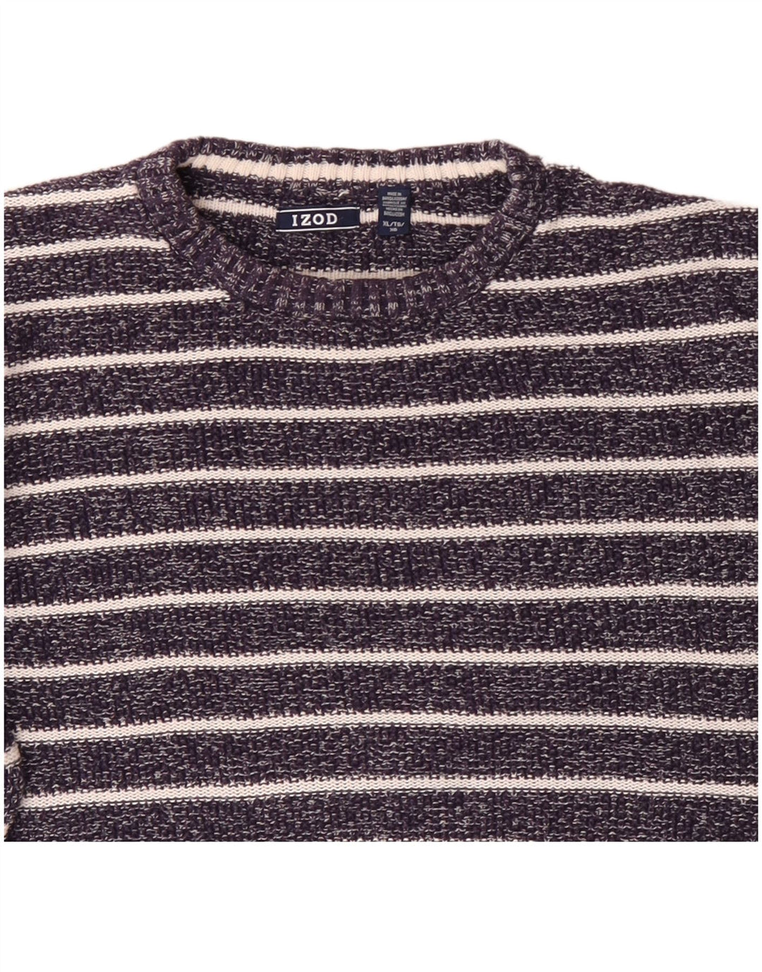 IZOD Pull Col Rond Homme XL Bleu Marine Rayé Coton