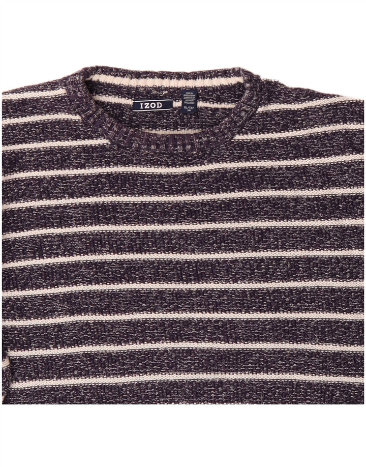 IZOD Pull Col Rond Homme XL Bleu Marine Rayé Coton