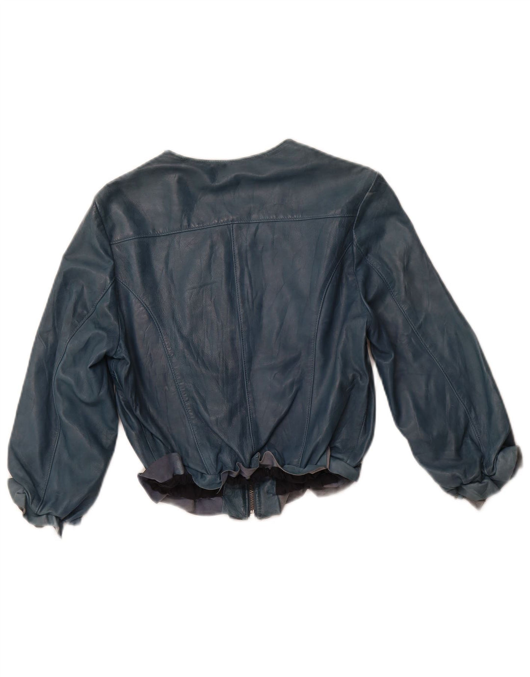 VINTAGE Veste en cuir à manches 3/4 pour femme IT 44 Cuir bleu moyen