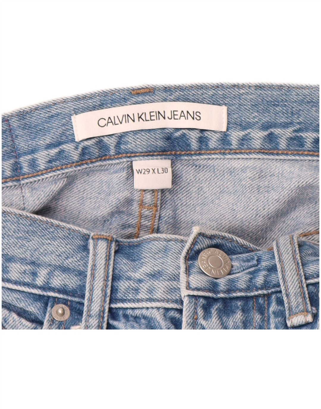 CALVIN KLEIN Jean droit graphique femme W29 L25 coton color block bleu