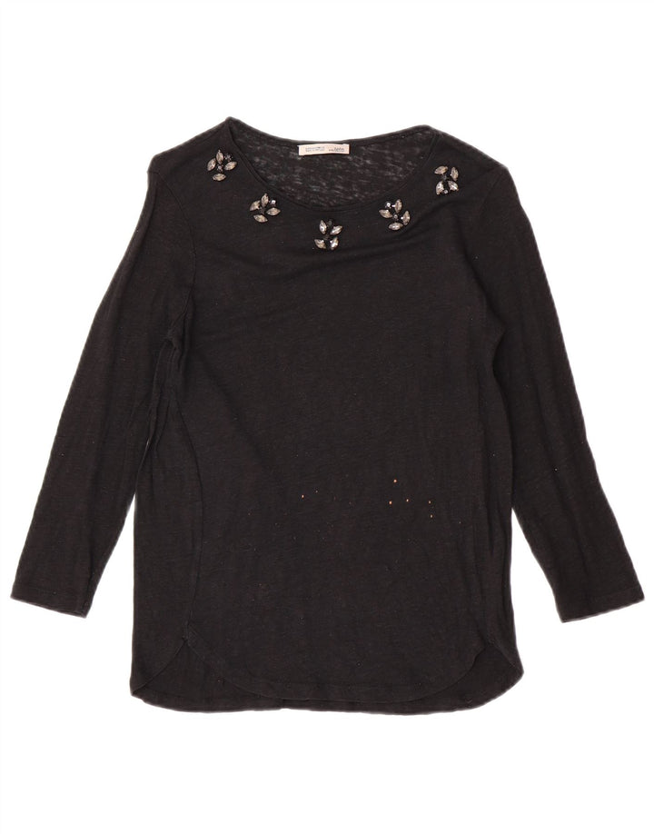 Zara Haut à manches 3/4 pour femme UK 10 Small Noir