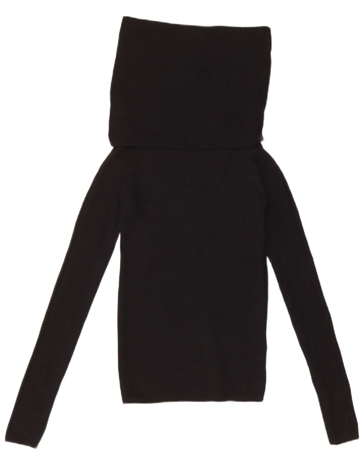 Zara Femme Haut Col Roulé Manches Longues UK 8 Petit Noir Polyester