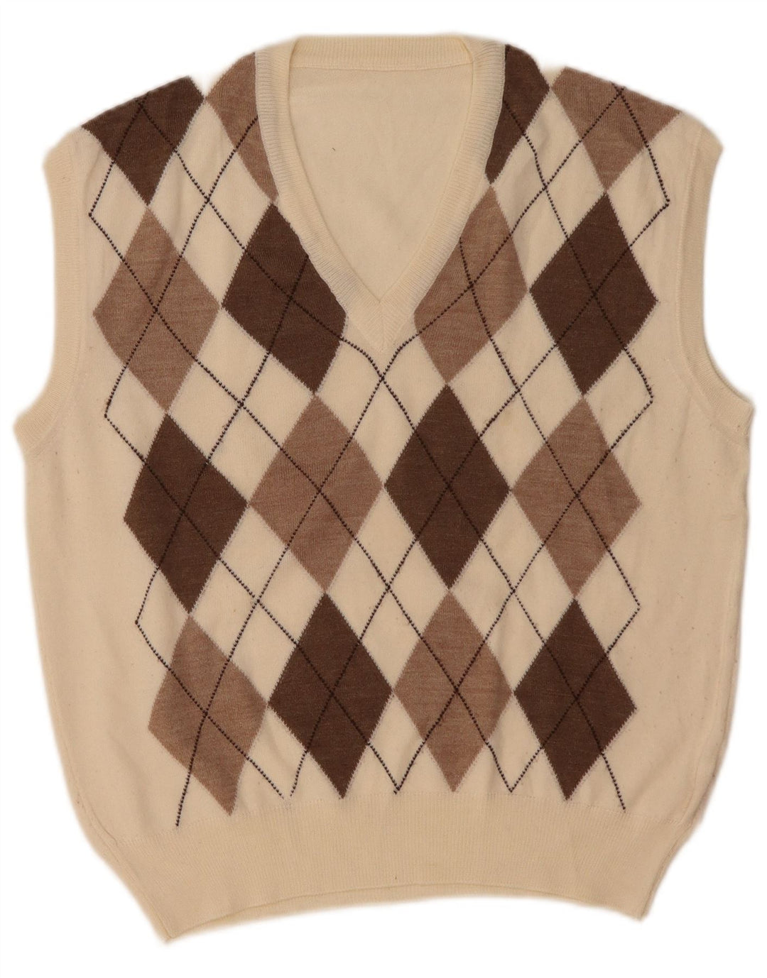 VINTAGE Homme Gilet Débardeur Moyen Blanc Argyle/Diamant Laine