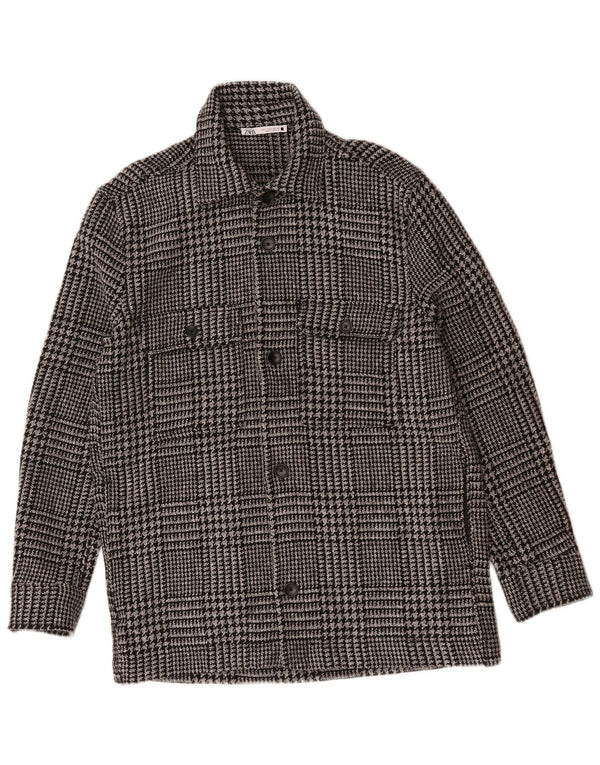 Zara Mens Utility Jacket Large Noir Pied-de-Poule Polyester