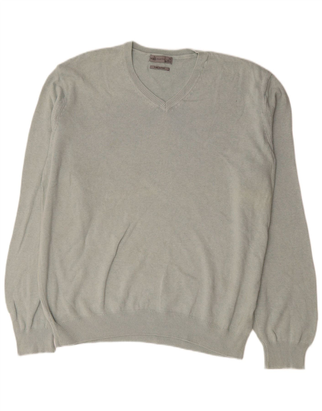 Marks & Spencer Pull col V pour homme 2XL Gris Coton