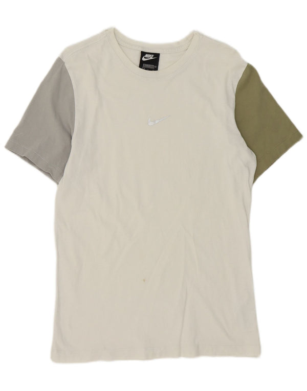 Nike T-shirt coupe standard pour homme, petit, en coton color block blanc
