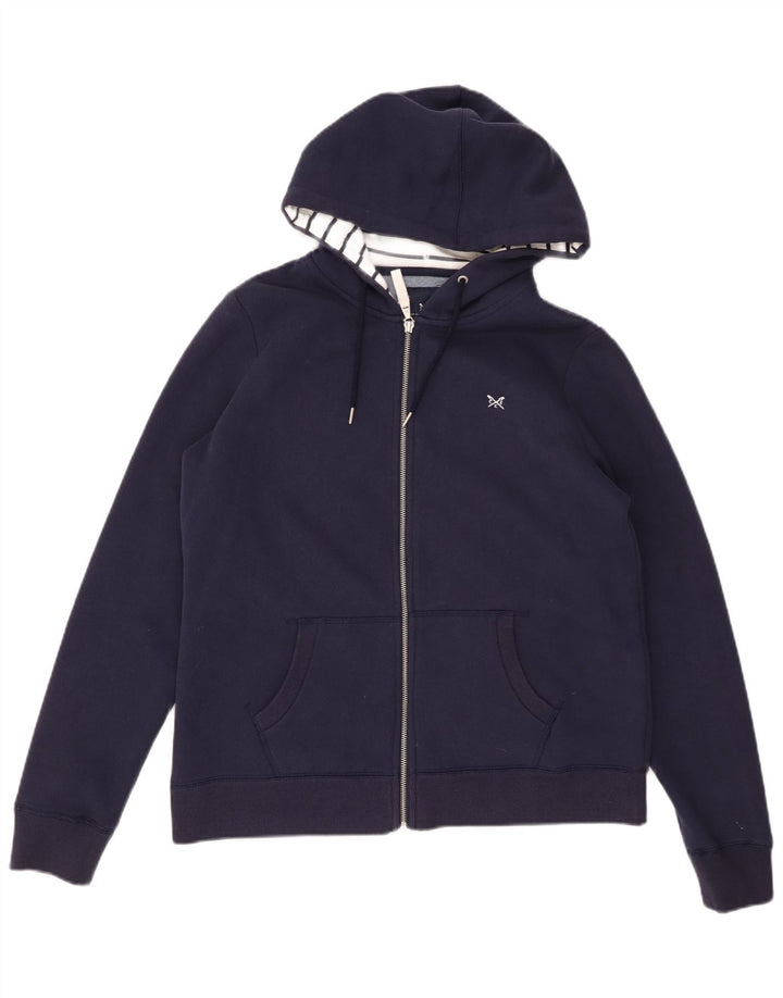 CREW CLOTHING Pull à capuche zippé pour femme UK 14 en coton bleu marine moyen