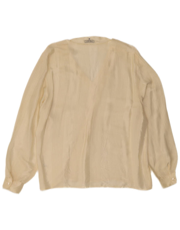 vintage Femme Manches Longues Blouse Top IT 48 XL Jaune Pinstripe Acétate