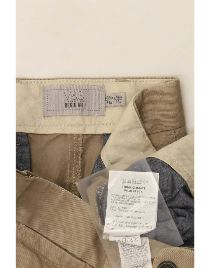 Marks & Spencer Pantalon Chino Regular Homme W34 L29 Kaki Coton