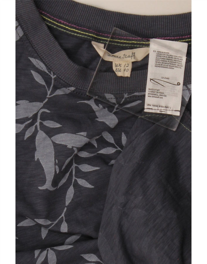 Top Femme White Stuff Manches Longues UK 12 Coton Floral Gris Moyen