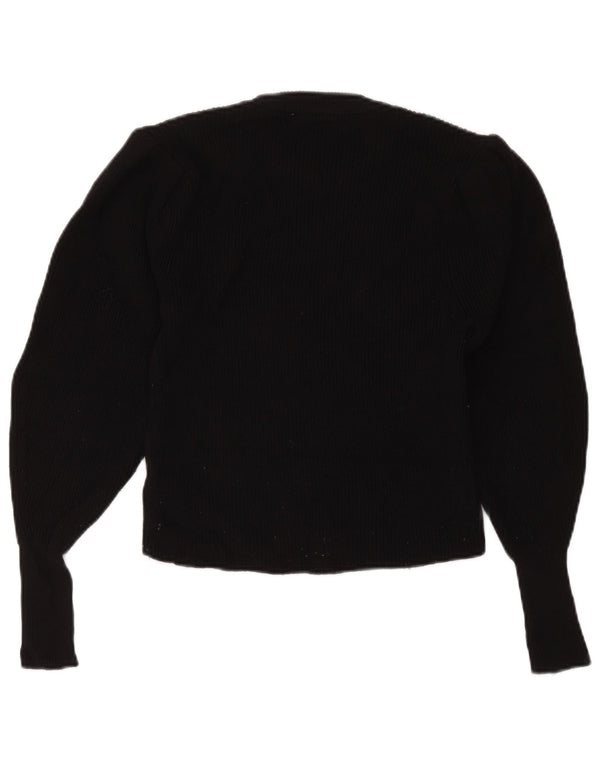 Zara Pull court à col rond pour femme UK 12 Viscose noir moyen