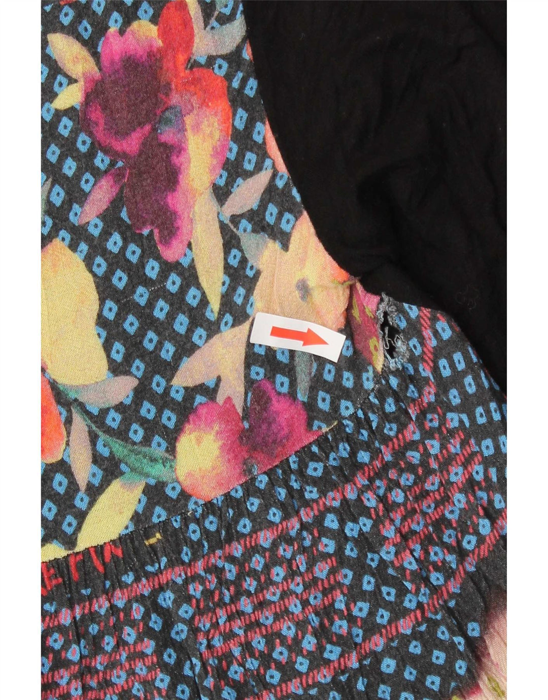 Desigual Femme Haut à Motif Abstrait Manches 3/4 UK 10 Petit Viscose Noir