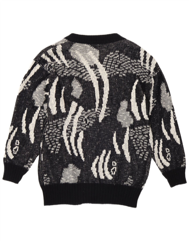 vintage Femme Cardigan Pull IT 42 Moyen Noir Géométrique Polyacrylique