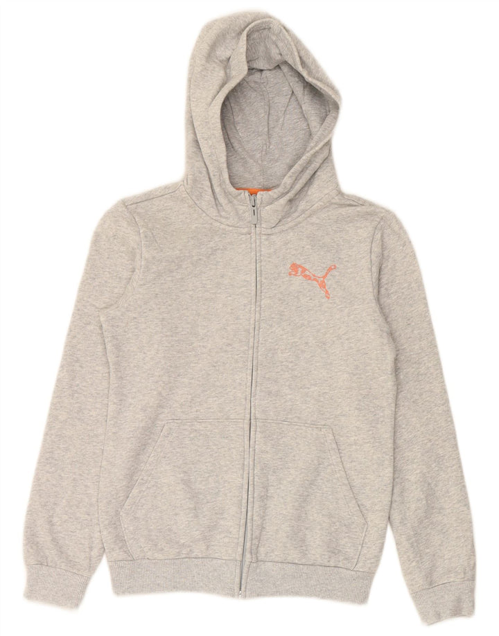 PUMA Sweat à capuche zippé graphique pour fille 11-12 ans Gris Coton