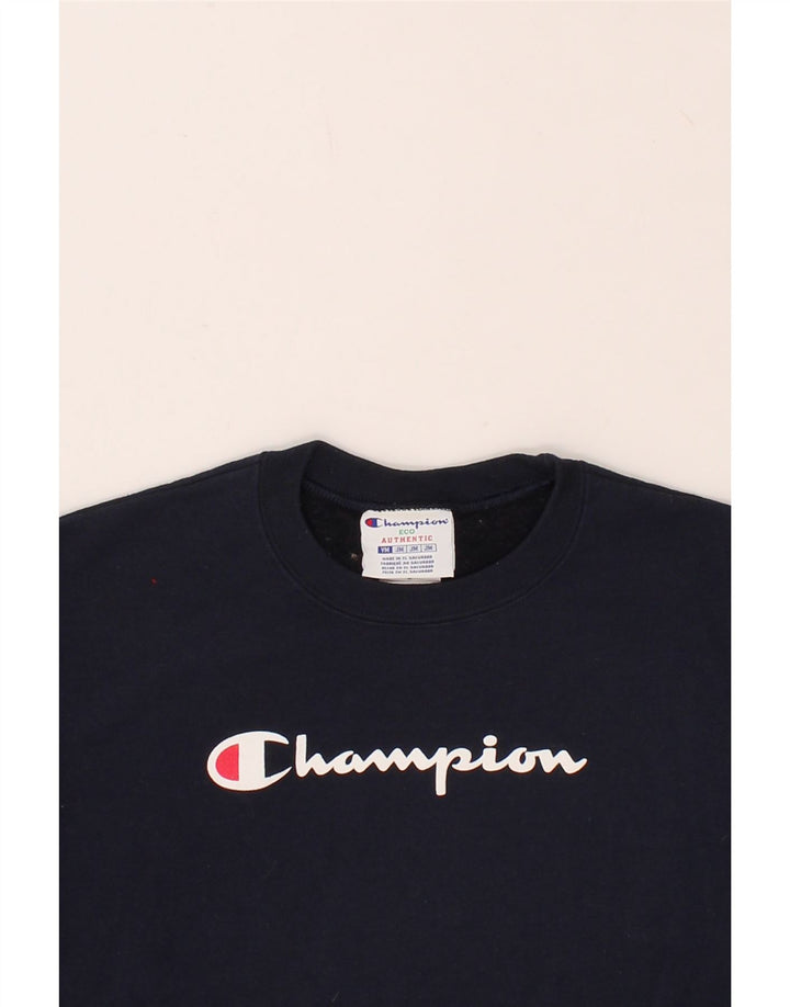 CHAMPION Boys Eco Graphic Sweatshirt Jumper 9-10 Years Medium Navy Blue Vintage Champion and Second-Hand Champion from Messina Hembry 