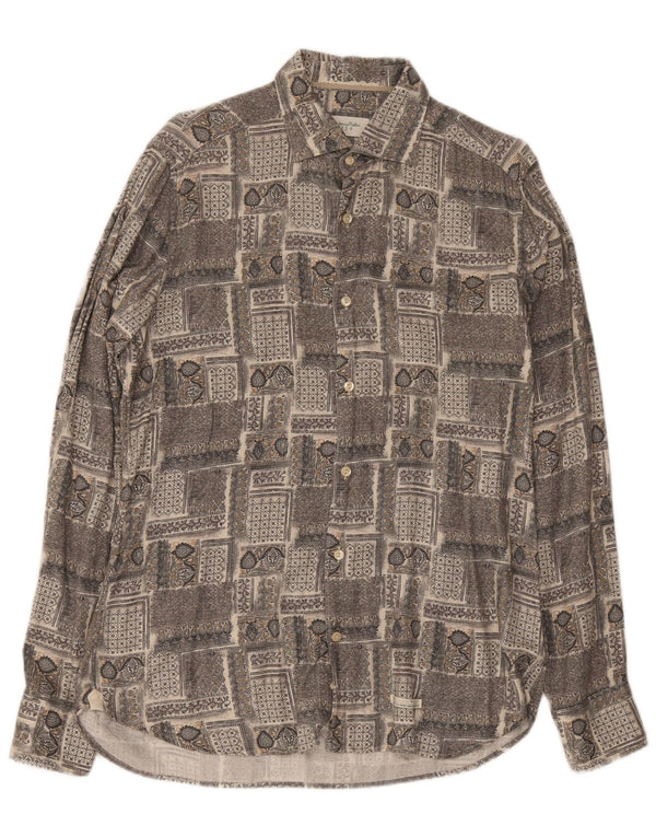 vintage Chemise Homme Taille 40 15 3/4 Patchwork Gris Moyen