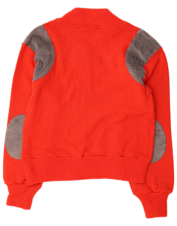 VINTAGE Femmes Crop V-Col Jumper Pull UK 10 Petit Colorblock Rouge