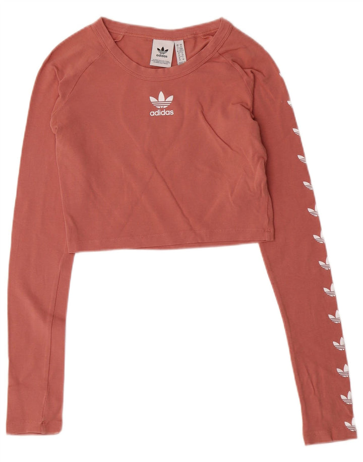 ADIDAS Haut court graphique à manches longues pour femmes UK 6 XS Coton rose