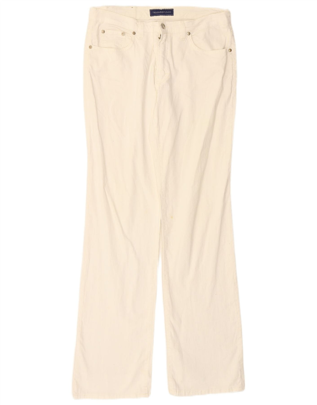 TRUSSARDI Pantalon décontracté droit pour homme IT 47 Small W31 L33 Blanc Coton