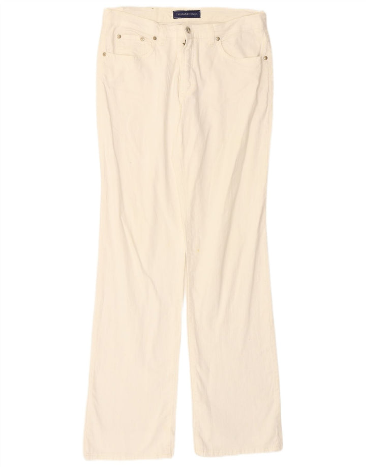 TRUSSARDI Pantalon décontracté droit pour homme IT 47 Small W31 L33 Blanc Coton