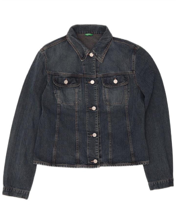 BENETTON Veste en jean courte pour femme UK 16 Grand coton bleu