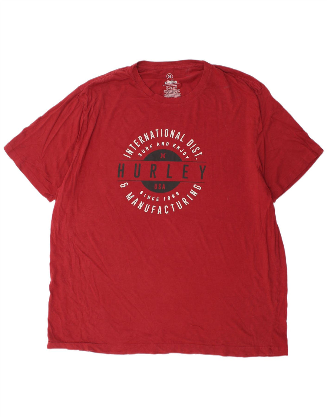 HURLEY T-Shirt Graphique Homme Top 2XL Rouge Coton