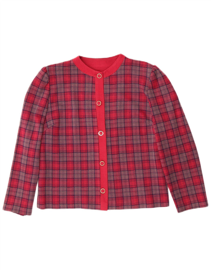 vintage Femmes 5 Bouton Blazer Veste UK 14 Moyen Rose Plaid Classique