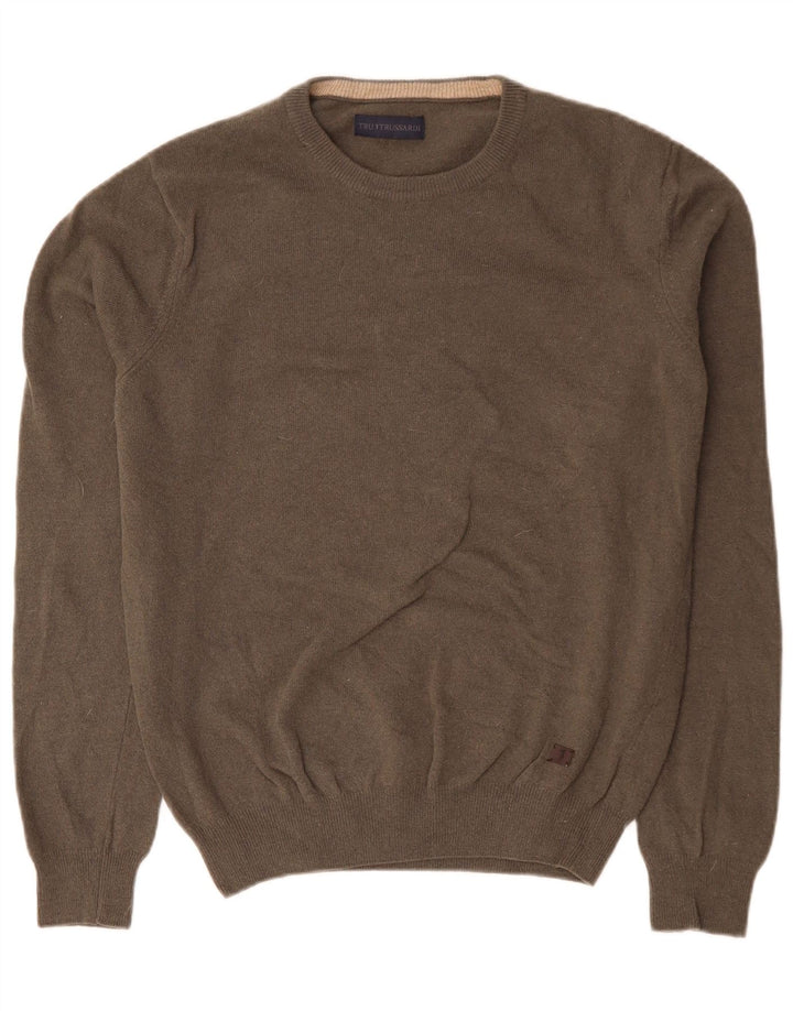 TRUSSARDI Pull ras du cou pour homme en laine gris moyen