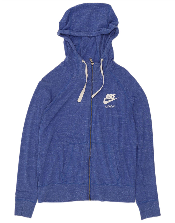 Nike Pull à capuche zippé pour femme UK 14 Coton moucheté bleu moyen