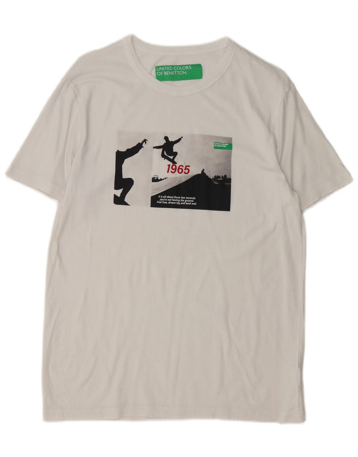 Benetton T-Shirt Graphique Haut Large Blanc Coton Homme
