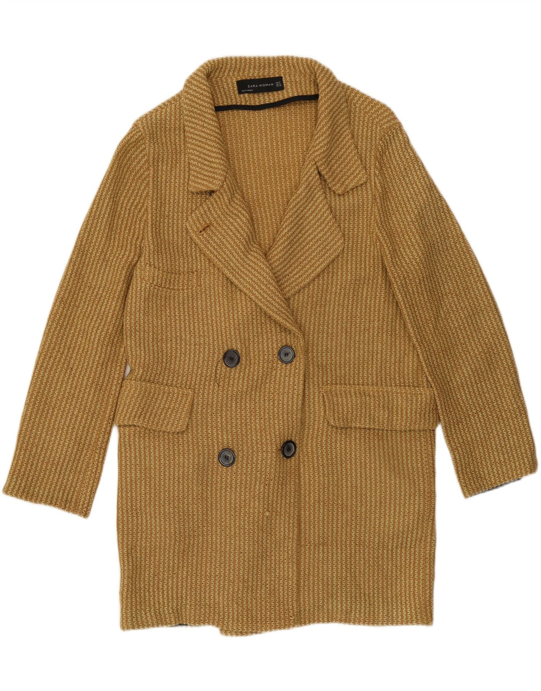 Zara Manteau croisé en tricot pour femme UK 10 Petit coton jaune