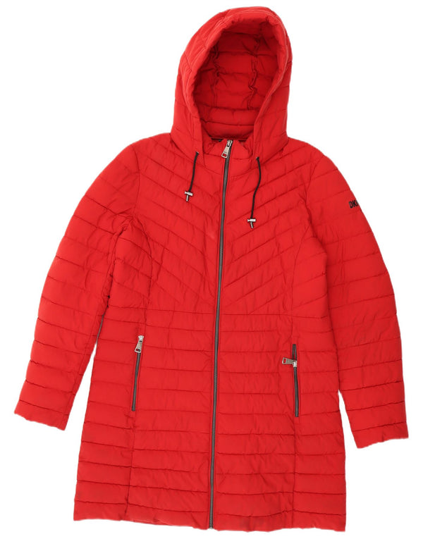 Dkny Manteau rembourré à capuche pour femme UK 16 Large Rouge Polyester