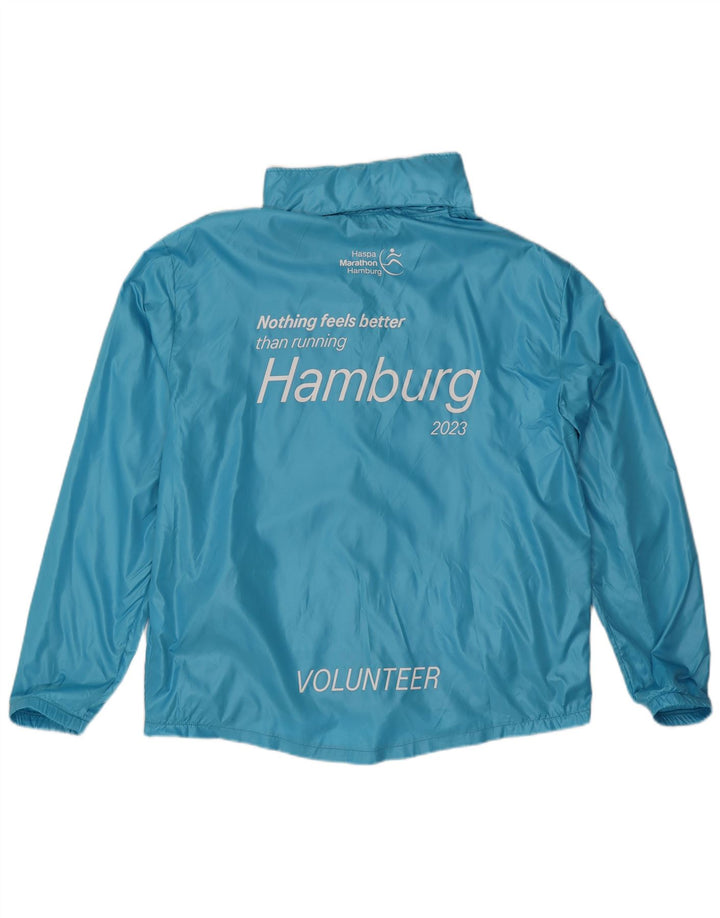 Asics Veste de pluie à capuche graphique pour hommes UK 40 Large Bleu Polyester