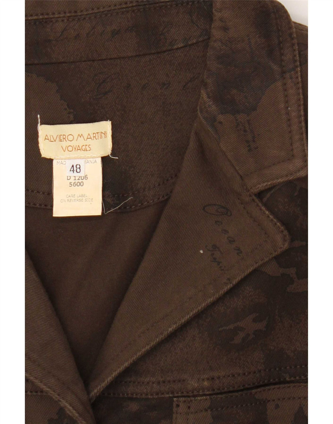 ALVIERO MARTINI Veste en Jean Graphique Femme IT 48 Large Marron Coton