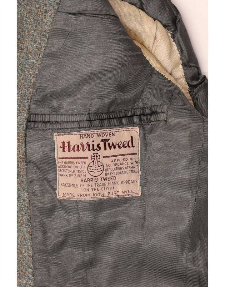 Harris Tweed Veste blazer militaire à 2 boutons pour femme UK 8 Petite laine kaki