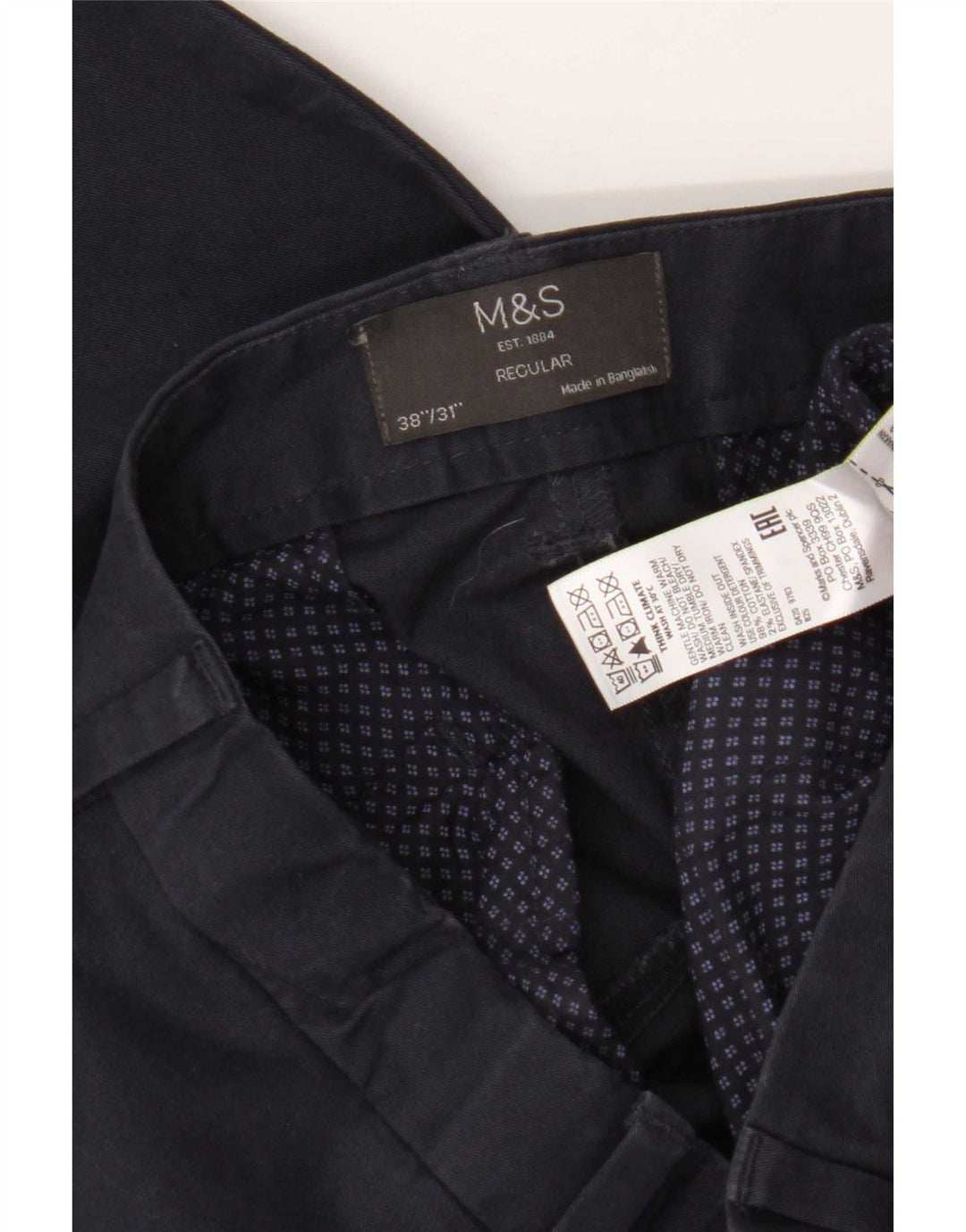 Marks & Spencer Pantalon Chino Regular Homme W38 L31 Bleu Marine Coton