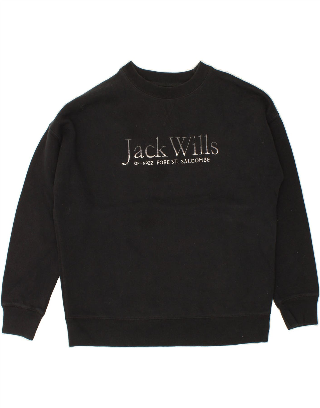 JACK WILLS Womens Oversized Graphic Sweatshirt Jumper UK 10 Small Black Vintage Jack Wills and Second-Hand Jack Wills from Messina Hembry 