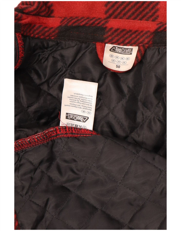 vintage Mens Fleece Bomber Jacket EU 50 Grand Plaid Rouge Polyester
