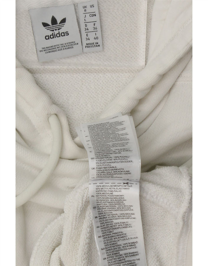 ADIDAS Pull à capuche court surdimensionné pour femme UK 8 Petit coton blanc