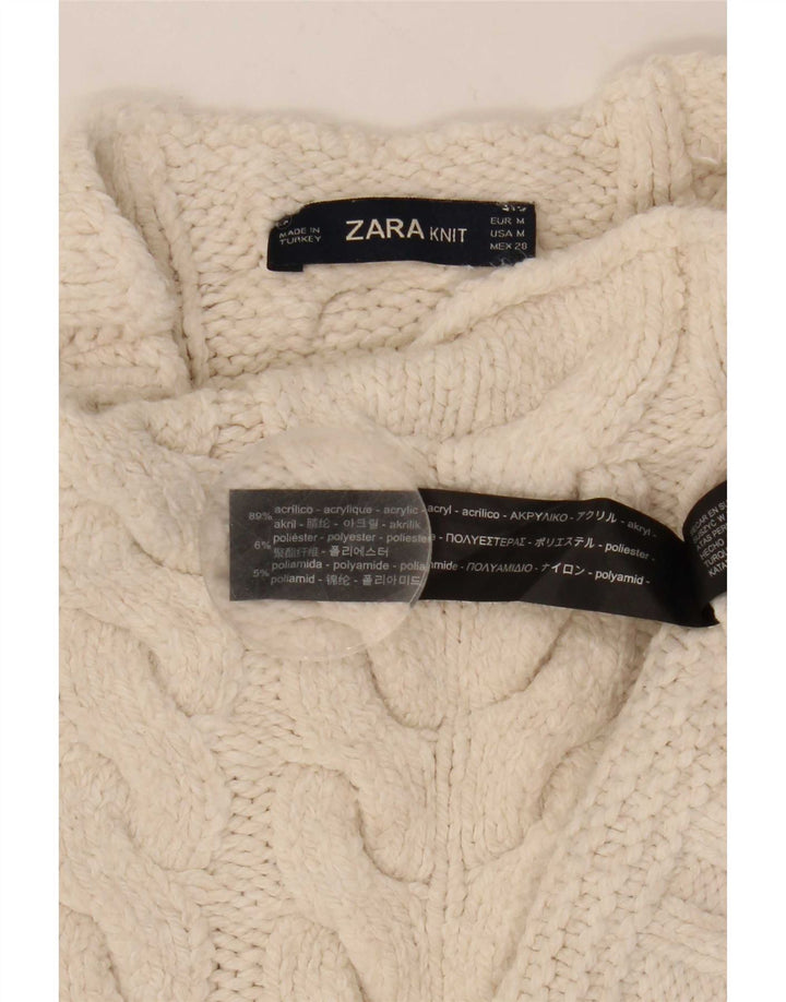 Zara Pull surdimensionné à col roulé pour femme UK 14 Acrylique blanc moyen