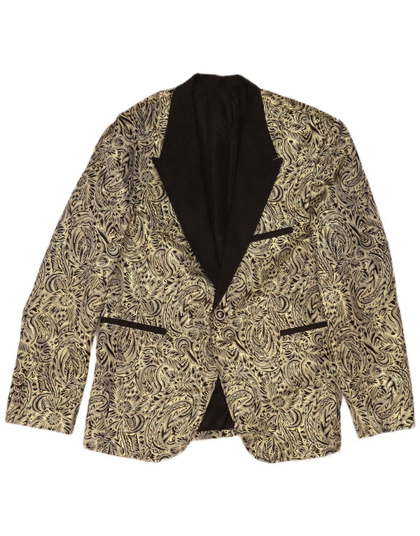 vintage Homme 1 Bouton Blazer Veste UK 38 Moyen Or Paisley